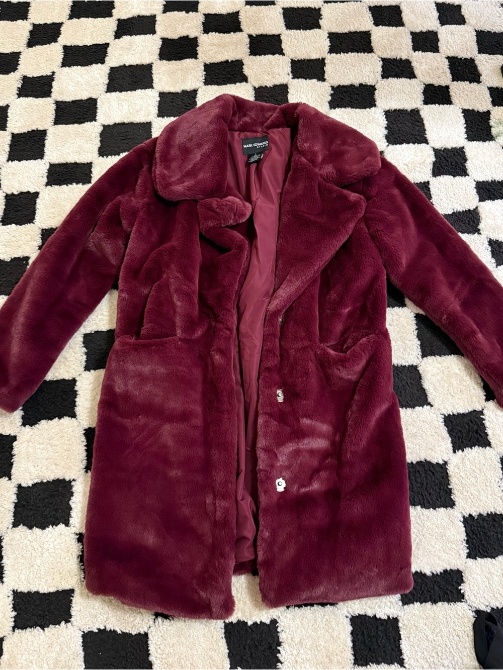 Faux-Fur Burgundy Teddy Coat with Notched Collar